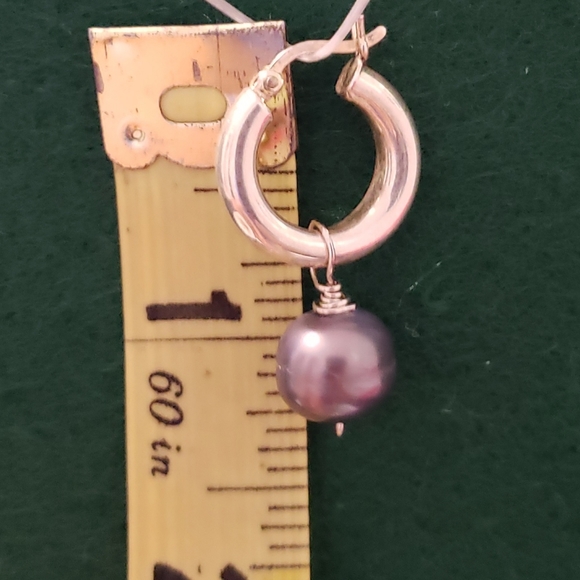 Freshwater pearl,turquoise and Amber silver earrings - Picture 6 of 9